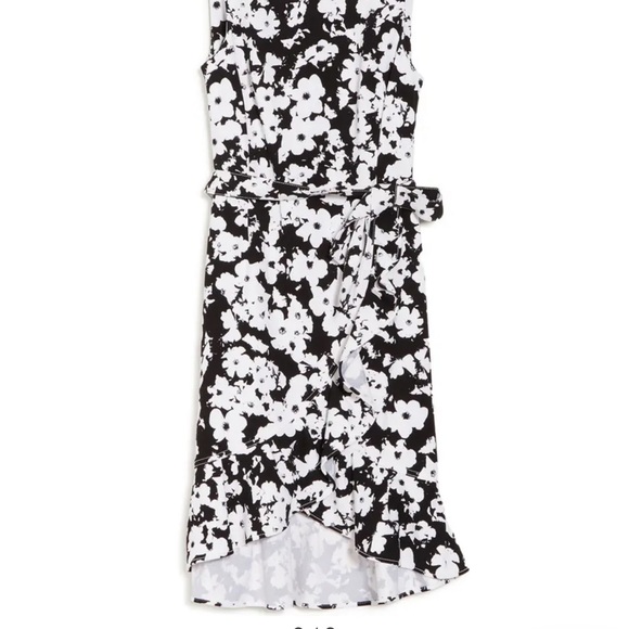 NWT CALVIN KLEIN PRINTED SCUBA CREPE SIDE ruffle dress. Black and white.… - Picture 2 of 12